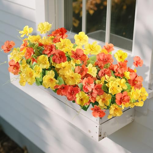 Fake Hibiscus Artificial Flowers for Outdoors Spring Summer Decoration, 6 Bundles Silk Hibiscus Flowers Bouquet UV Resistant Look Real Faux Plants for Outside Planter Front Door Porch Balcony, 2MixHC - color: 2mixhc