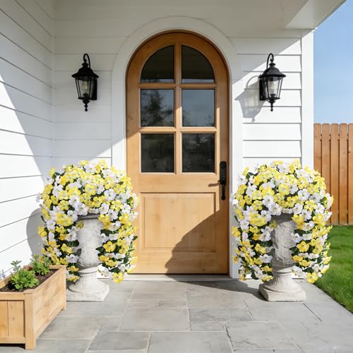 Ivydale Artificial Hanging Flowers for Outdoors, Faux Morning Glory 2Pcs UV & Fading Resistant Silk Flower for Porch Patio Balcony Planter Yard (Yellow) - color: Yellow