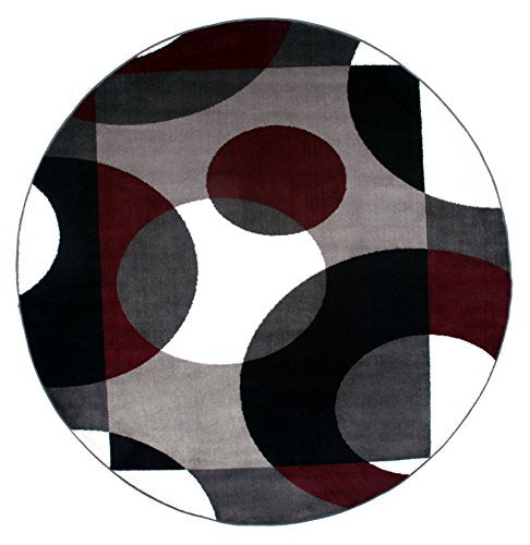 Rugshop Modern Circles Carpet Easy Maintenance for Home Office,Living Room,Bedroom,Kitchen Soft Round Rug 6' 6" (6' 6" Diameter) Burgundy - size: 6'6" (Round)