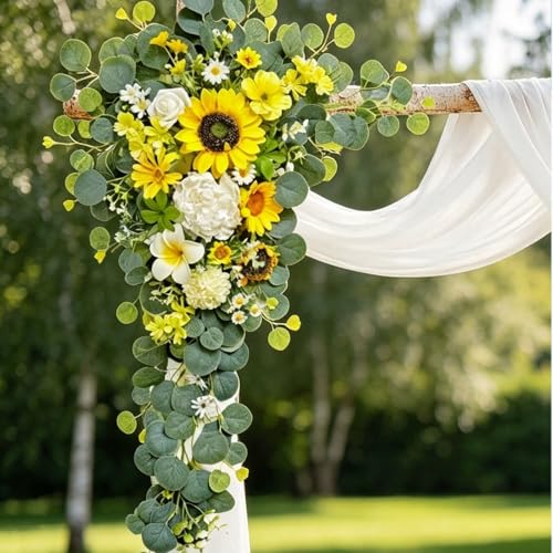 Odouzy Wedding Arch Flowers Kit,Artificial Flower Arch Decor,2pcs Artificial Flower Arrangement for Wedding Decor Reception Backdrop Floral Decorations (Yellow&Sunflower) - color: Yellow&sunflower