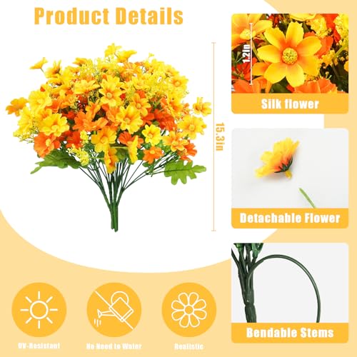 Uieke 24 Bundles Artificial Fall Flowers for Outdoors Fake Daisy Mums Flowers UV Resistant Autumn Flowers No Fade Indoor Outside Home Wedding Garden Porch Fall Décor (Orange Yellow) - color: Yellow,orange, size: 24