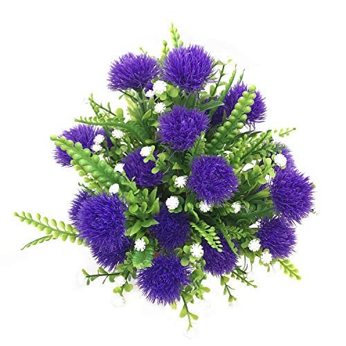 Artificial Flowers Plastic Plants Dandelion, Shrubs Grass Fake Bushes Home Garden Office Room House Outdoor Indoor UV Resistant Wedding DIY Decor Decoration Planter Filler - Purple 4 Pack - color: Dandelion/ Purple/ 4 Pack