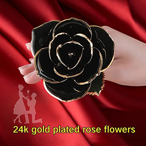 SW Rose Gifts for Women Forever Black Gold Dipped Rose 24k Gold Plated Eternal Flower Rose Birthsday for Her Mom Women Anniversary Valentines Day Mothers Day - color: Black