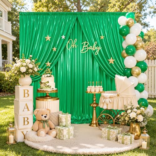 10ftx10ft Green Sequin Backdrop Curtain for Parties, Wrinkle Free Thick Glitter Sparkle Photo Backdrop Drapes 2 Panels 5x10FT Shimmer Back Drop Cloth for Wedding Birthday Photography Background - color: Green, size: 5'W×10'H _2 Panels