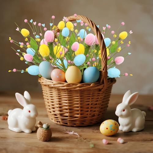 8 Pcs Easter Decorations for Home with Eggs, Easter Artificial Flowers, Spring Tabletop Centerpiece for Home, Living Room, Dining Table, Party, Wedding, Eggs Spring Flowers Gifts