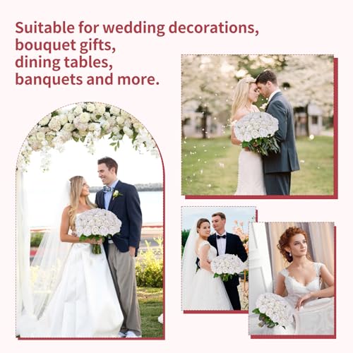 50 PCS White Roses Artificial Flowers, Fake White Roses Bouquet,White Artificial Silk Roses with Stems for DIY Wedding Flowers Decoration, Valentines Day Mothers Day, Bridal Bouquet Roses - color: White, size: 50 Pcs