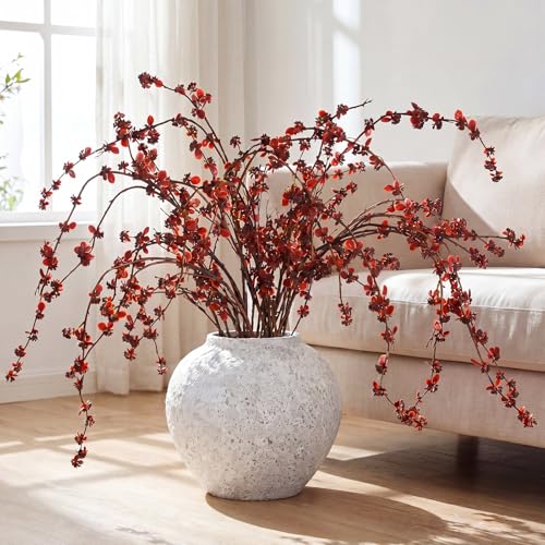 Zeyune 6 Pcs Artificial Branches with Burgundy Buds 40" Evergreen Faux Plastic Plant Stem Picks Sprigs for Vase DIY Home Office Wedding Party Indoor and Outdoor Spring Decor(Burgundy, Regular Style) - color: Burgundy, size: Regular Style