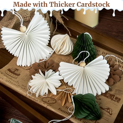 PAPER JAZZ Paper Ornaments for Christmas Tree,Angel Christmas Ornaments with Green Honeycomb Christmas Tree,Gold White Paper Snowflakes Hanging for Christmas Party,New Year,Wedding. - color: Angel