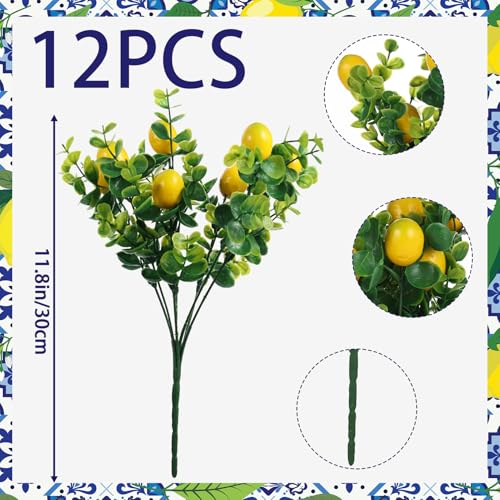 6 Sets Blue Tiles Lemon Table Centerpiece Decor Box and Artificial Lemon Branches Amalfi Coast Capri Positano Lemon Party Supplies for Capri Mediterranean Wedding Birthday Baby Shower Party Decor - color: Yellow White-b