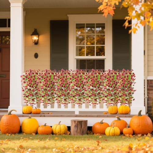 Homsunny Artificial Fake Mums Flowers Plants for Outdoor Decoration, 2 PCS Faux Daisy Silk Flowers Outside UV Resistant Realistic Home Decor for Porch Patio Balcony Garden Window Box(Brown) - color: Brown