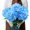 6PCS Large Silk Hydrangea Flowers, 20 in Full Huge Bloom Faux Hydrangea Artificial Flowers with Stems Leaves for Fake Bouquets Home Wedding Party Birthday Centerpieces Baby Shower (Blue) - color: Blue