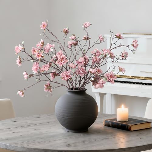 HyeFlora 3PCS Artificial Magnolia Flowers Stems for Spring Decoration, Faux Pink Magnolia Branches with Buds, 34.5" Long Stems Floral Arrangement for Vase Pot Table Centerpiece Indoor Decor - color: Pink