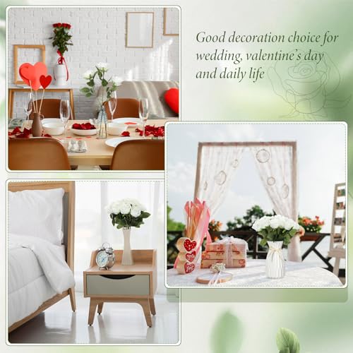Hotop 20 Pcs Artificial Rose Flowers with Long Stem,Real Lifelike Silk Realistic Plastic Bouquet Roses Bulk for Home Decor Bridal Wedding Party Table Centerpieces Decorations(White) - color: White