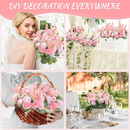 Zeyune 8 Pcs 13.4 Inch Artificial Flowers Bouquet Fake Silk Flowers Faux Bouquet Hydrangea Bouquets for Wedding Birthday Table Centerpieces Home Office Decoration (Peony,Pink) - color: Pink, size: Peony