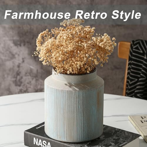 Farmhouse Vase for Home Decor, Vintage Rustic Terracotta Flower Vase Suitable for Home Decor, Living Room, Shelf, Dining Table. 7IN.Light Green - color: Retro-7, size: 6.1 x 7 inches