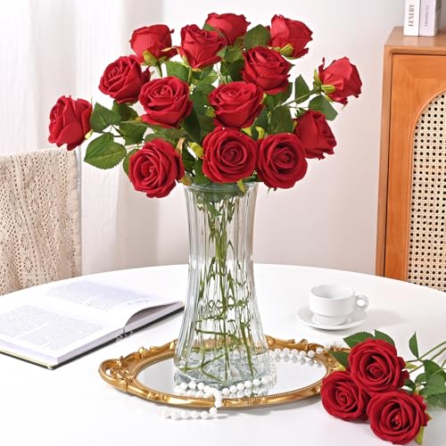 Waipfaru 100 Pcs Red Roses Artificial Flowers Bulk, Real Touch Velvet Roses with Wrapping Paper, Fake Flowers for Wedding Centerpieces Bridal Bouquet Valentines Mothers Day Decor - color: Red, size: 100 Pcs