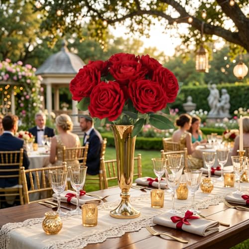 8Pcs Large Velvet Artificial Red Roses, Realistic Red Rose Flowers with Long Stems, 25.6 “ Faux Roses for DIY Wedding Bouquet, Valentine's Party Table Centerpiece, Home Bridal Decorations - color: Red