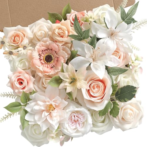 Artificial Flowers,Champagne White Pink Silk Fake Flowers for DIY Wedding Bridal Bouquets, Wedding Cake Flowers for Table Centerpieces Baby Shower Birthday Party Home Decorations - color: Champagne White Pink