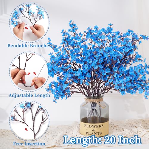 Yastouay Blue Fake Flowers, 15 Pcs Real Touch Silk Flowers Faux Artificial Flowers for Decorations, Babys Breath Artificial Flowers Bulk for Spring Decor Floral Arrangement - color: Blue, size: 15 Pcs