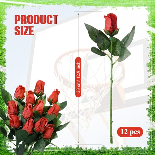 Suhine 12 Pcs Artificial Basketball Rose Flowers Sports Party Favors Bulk for Birthday Graduation Wedding Party Decoration Table Centerpieces Mom Team Coach Senior Night Gift(Basketball Color, Normal) - color: Basketball Color, size: Normal