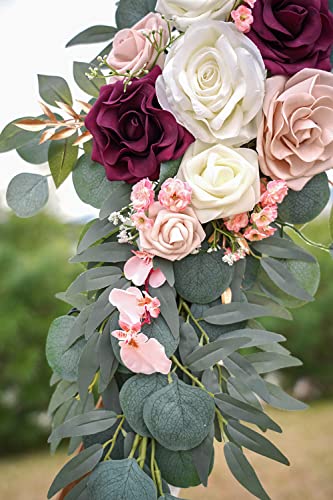 Ponatia Wedding Arch Flowers (Pack of 2), Artificial Burgundy & Nude & Ivory Wedding Flowers for Welcome Signs and Ceremony Reception - color: Burgundy & Nude & Ivory