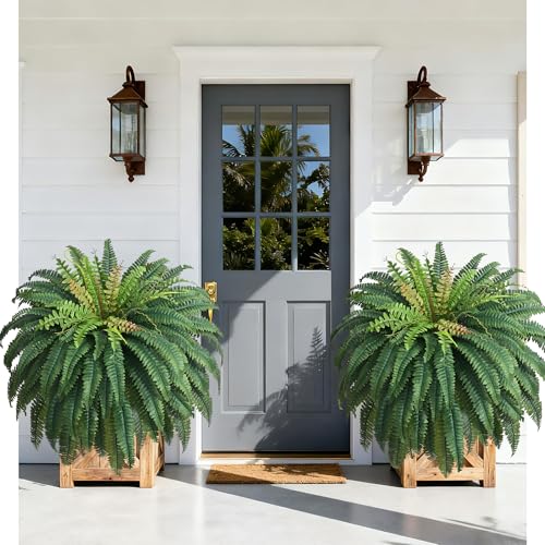 48in 96 Leaves Large Fake Ferns, 1Pcs Outdoor Faux Plants UV Resistant Artificial Plants Outdoor, Realistic Artificial Ferns for Outdoors Planter, Boston Fern for Porch Home Garden Patio Hanging Decor - size: 1 Count (48 Inches)