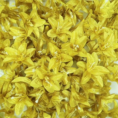 20 Pcs Artificial Lily Flower Head, Gold | Fake Flowers Heads, Simulation Small Lily, DIY Handmade, Wedding Photography Party Home Decoration - color: Gold