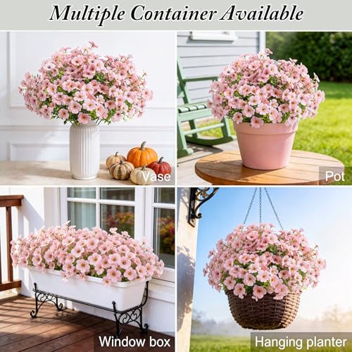Artificial Flowers for Outdoors Decoration for UV Resistant Silk,16 Bundles | Artificial Violet Flowers for Outdoor Decor, Realistic Fake Plants for Porch,Garden,Window Box,All Pink - color: Pink