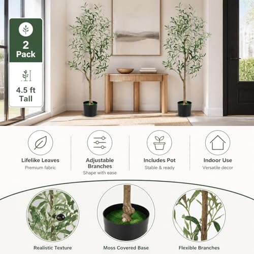 2 Pack 4.5FT Artificial Olive Tree with Lifelike Fruits for Indoor Outdoor Décor - size: 4.5ft-2pack