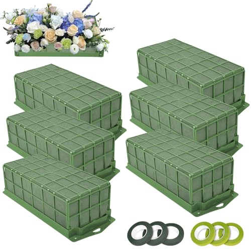 6PCS Floral Foam Cage, Flower Cage Holder, Dry and Wet Rectangle Flower Arrangement, Hangable Green Blocks Floral Foam Cages for Artificial Flesh Flower Wedding Holiday, Home, Garden Party Decorations - size: 6 PCS