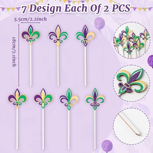 TICIAGA Carnival Iris Wooden Picks - 14PCS Circus Iris Double-Sided Wooden Decorative Picks for Home Vase Filler Mardi Gras Colorful Iris Wooden Picks Decor for Carnival Party Decorations Supplies - color: Carnival Iris