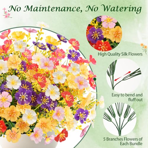 MACTING 36 Bundles Artificial Flowers for Outdoors UV Resistant Fake Flowers No Fade Faux Plastic Plants for Planters Patio Porch Yard Window Home Outside Garden Summer Decorations(Mix Color) - color: Mix Color 1, size: 36PCS