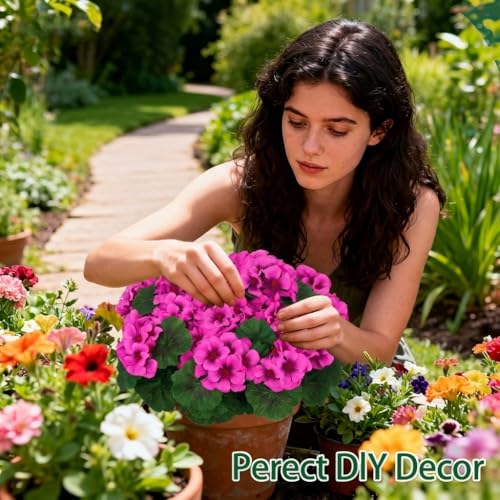 8 Pcs Artificial Geraniums Flowers for Outdoor Spring Summer Decor UV-Resistant & Realistic Silk Faux Plants for Garden Porch Patio Yard Balcony Home Kitchen Table Decoration, Rose Pink - color: Rose Pink