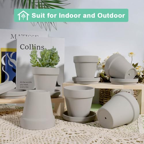 vensovo 3 inch Grey Terracotta Clay Pots for Plants with Saucer - 12 Pack Small Terra Cotta Planter Great for Garden Windowsill Indoor & Outdoor Wedding Favors Gifts - color: Gray