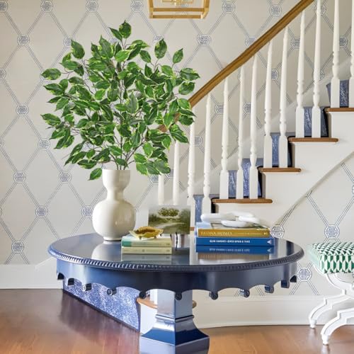 Ficus Leaves Artificial Branches 41.3" Faux Ficus Tree Branches Fake Greenery Plant Spray for Tree DIY Arch Wedding Bouquet Wreath Wall Decor - 3PCS - color: 41inch-3pcs/Green & White