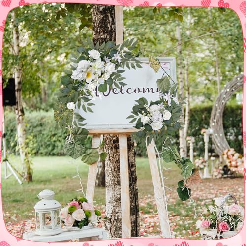 Wedding Arch Decorations 2 Pack - Reusable Artificial Hanging Flowers Floral Swag Greenery Garland for Wedding Welcome Sign Backdrop Bridal Ceremony Reception, Baby Shower - color: Yellow+white