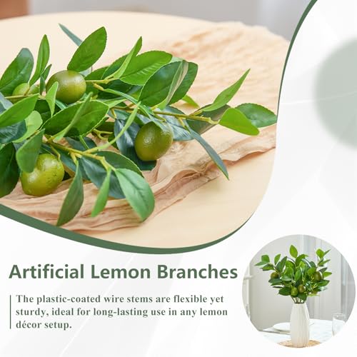 3 PCS Artificial Green Lemon Branches for Vase 18 Inch Fake Lemons Fruit Picks Faux Lemons Tree Decor Realistic - color: Green