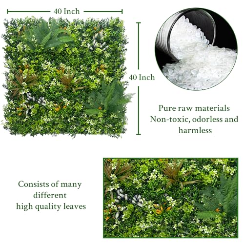 ODTORY Artificial Grass Boxwood Hedges Wall Panels: 40" x 40" (11.5 sqft) UV-Anti Faux Greenery Fake Ivy Leaves Privacy Fence Screen Backdrop for Garden Covering Privacy, Outdoor Indoor Decor - color: Greenery, size: 20x20 in 4P