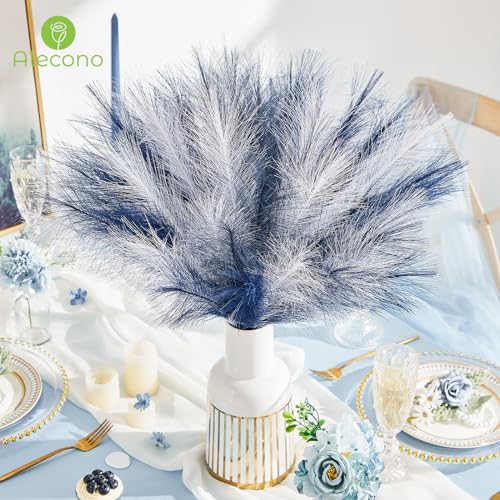 Alecono 30Pcs Pampas Grass Decor 17 inch, Blue Artificial Faux Decorations for Living Room Bathroom Decor (White, Blue, Indigo) No Vase - color: White & Blue & Indigo, size: 30pcs