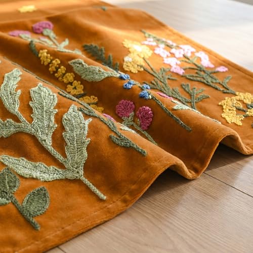 Artoid Mode Caramel Soft Chain Embroidery Wild Floral Fall Table Runner, Seasonal Spring Kitchen Dining Table Decoration for Home Party Decor 13x72 Inch - color: Caramel, size: 13" x 72", Table Runner