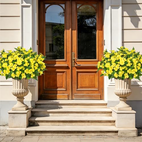Artificial Flowers for Outdoors Decorations, 6 Bundles Realistic Impatiens Silk Faux Flowers UV Resistant Fake Plants for Outside Pot Patio Garden Porch Planters Window Box Balcony Indoor Home Decor - color: Yellow