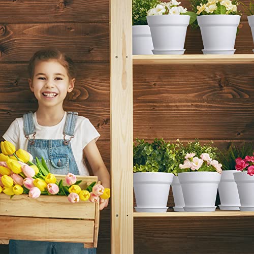 Mumufy 54 Pack 4 Inch Plant Pots Bulk Small Planter with Drainage Hole and Saucer Small Plastic Pots for Flowers Succulent Cactus and All House Indoor(White) - color: White