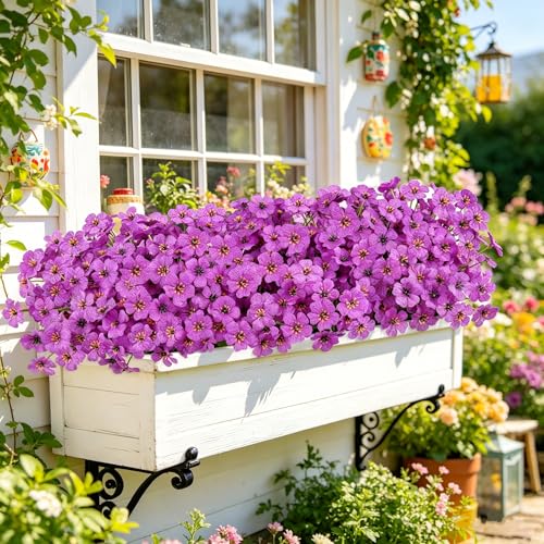 AmyHomie 20 Bundles Artificial Flowers for Outdoor Outside Spring Summer Decoration UV Resistant Faux Flowers No Fade Fake Plastic Plants Garden Porch Window Box Decorating (Purple) - color: Purple, size: 20