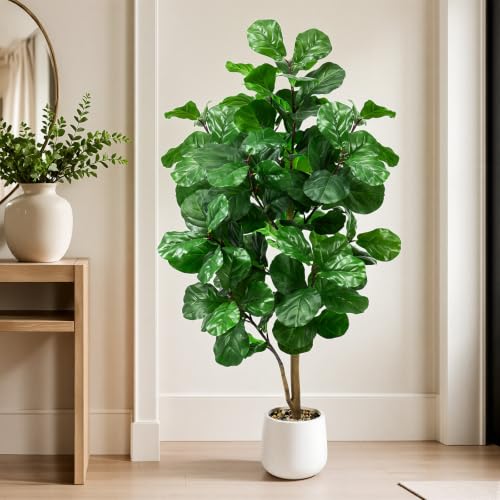 Faux Fiddle Leaf Fig Tree 6ft Tall Indoor Fake Tree in White Pot with 106 Leaves Artificial Ficus Lyrata House Plant for Indoor Home Office Bedroom Living Room Decor Perfect Housewarming Gift - color: Fiddle Leaf Fig 6ft