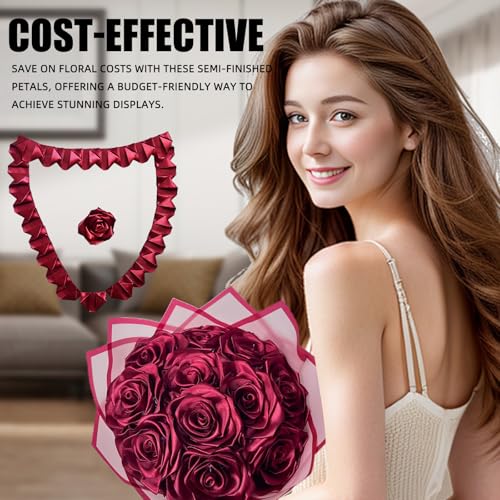 【Economical Bulk Pack 300Pcs Pre-Made Satin Rose Petals, Half-Finished DIY Kit for Eternal Roses - Save Time & Effort on Crafting Forever Flowers for Weddings, Parties（Wine Red - color: 300 Pcs Red Wine