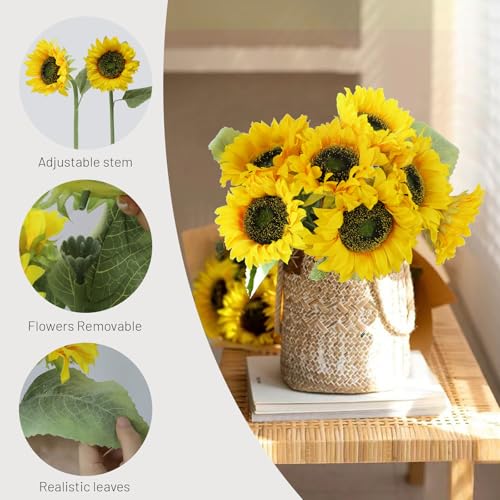 7Pcs Realistic Silk Sunflowers Artificial Flowers,12.6''Fake Sunflowers with Adjustable Long Stem&Detachable Flower Head,Perfect for Home Decor,Wedding,DIY,Sunflowers Decoration for Indoor&Outdoor - size: 7pcs-12.6''