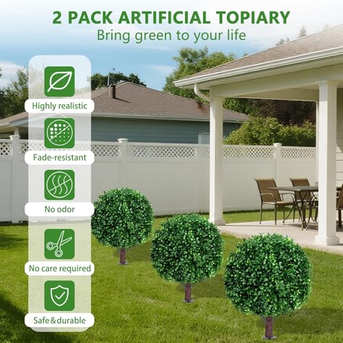 Yangrass Artificial Boxwood Topiary Ball Tree Set of 4, UV Resistant Artificial Outdoor Shrubs with Spike, Decorative Evergreen Fake Topiary Bushes Plant for Front Porch Garden - color: Boxwood 4pc