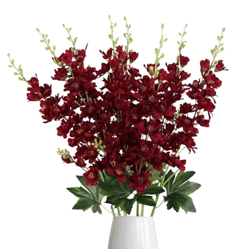 Delphinium Artificial Flowers,8PCS Silk Larkspur Flowers 33.5'' Long Stem Burgundy Flowers for Tall Vase Home Wedding Garden Table Decor(Burgundy) - color: Burgundy