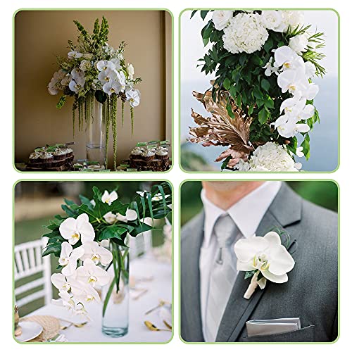 Artificial Phalaenopsis Flowers 4 Pcs, 15” Fake Silk Orchids with Stem Leaves for Valentine's Day Home Office Wedding Party Décor (White) - color: White