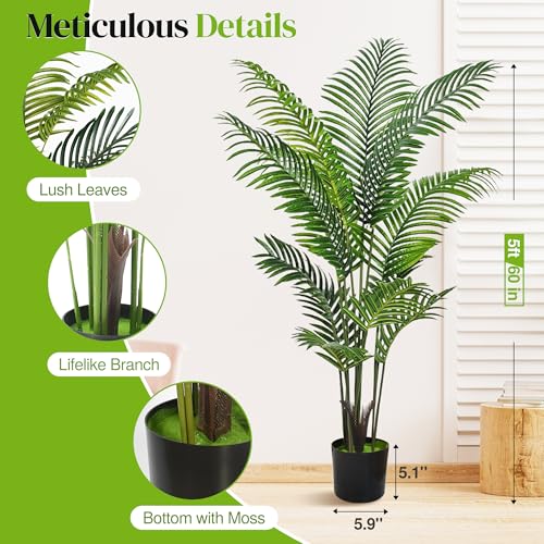 Suntee 5ft Artificial Palm Tree, 2 Pack Artificial Plants Indoor for Office Living Room, Tall Fake Trees Tropical Areca Floor Plant, Large Fake Plants Porch Garden Patio Decor - size: 5 FT-New
